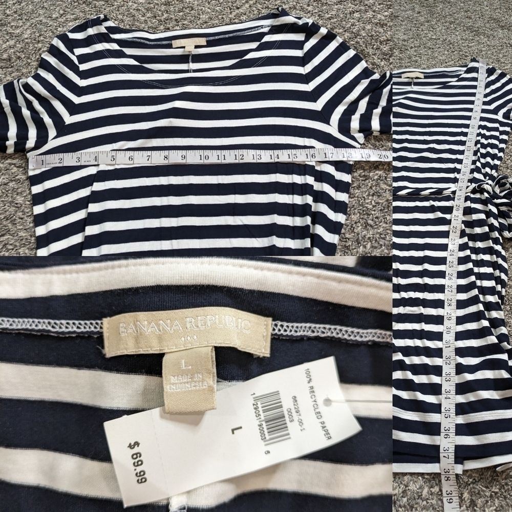 NWT Banana Republic Factory navy blue & white striped knee length dress L - Picture 8 of 8